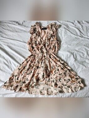 MINKPINK Leopard & Pink Floral Ruffle Wrap Dress